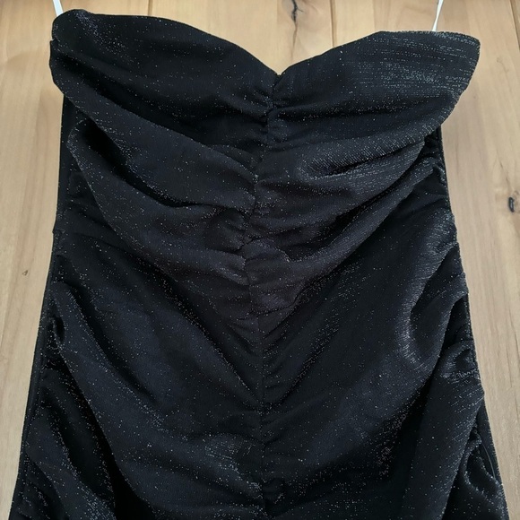 LULUS Strapless Ruched Glitter Maxi Dress Black Size Small Bodycon - Picture 5 of 12